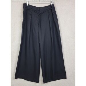 Nine West NEW Women 12 Black High Rise Pleated Tie Waist Trousers Wide Leg Pants